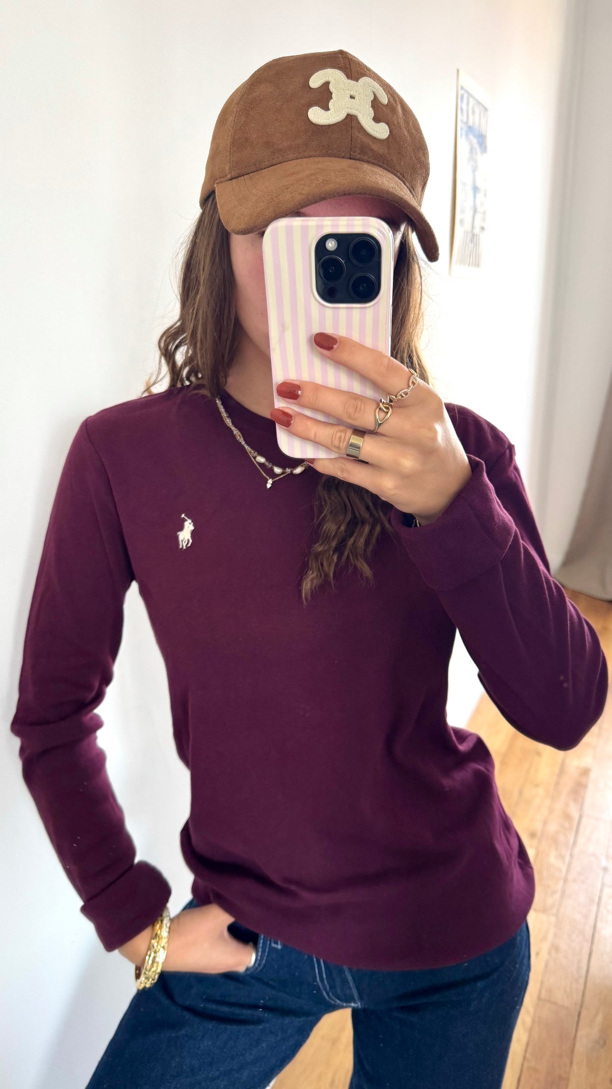 Pull en col rond bordeaux Ralph Lauren - M