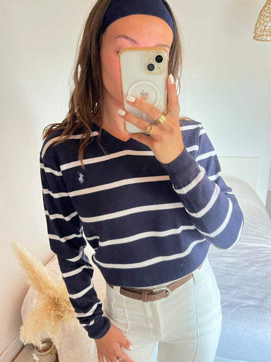 Pull col V rayé Ralph Lauren - S