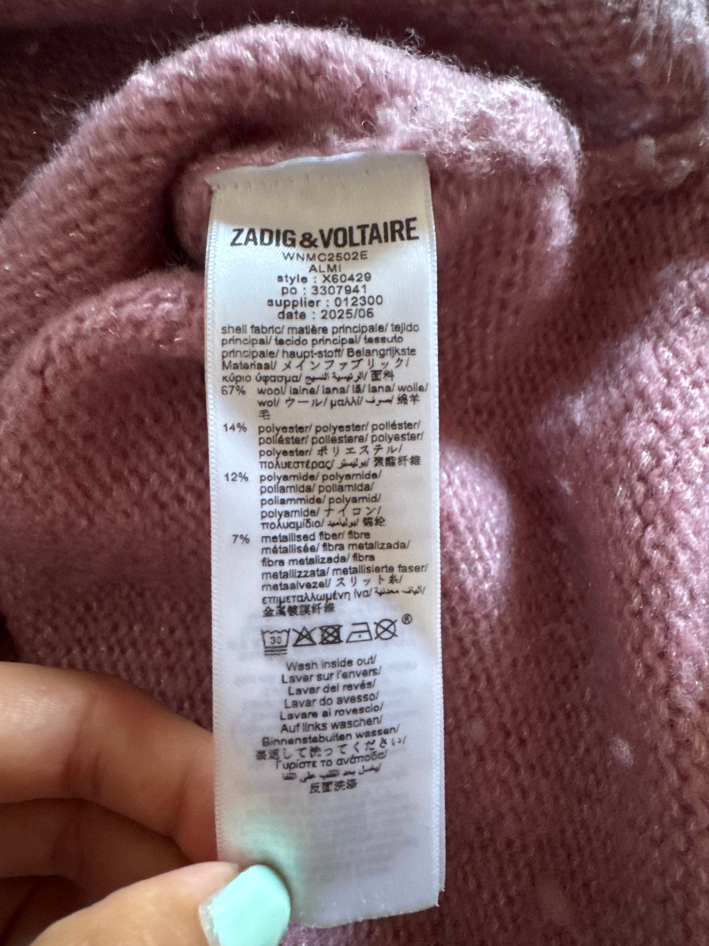 Pull en laine pailleté rose Zadig & Voltaire - S