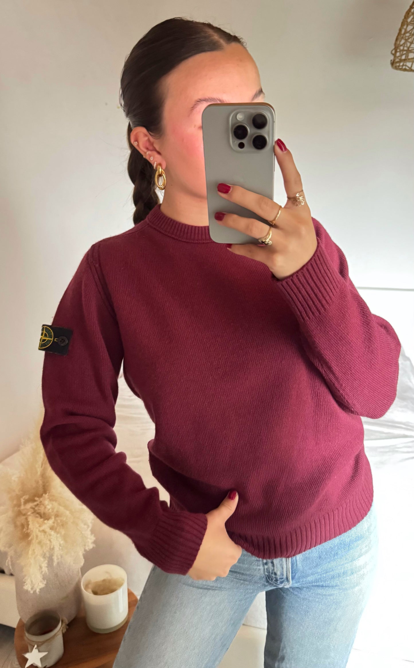 Pull laine & cachemire bordeaux Stone Island - S