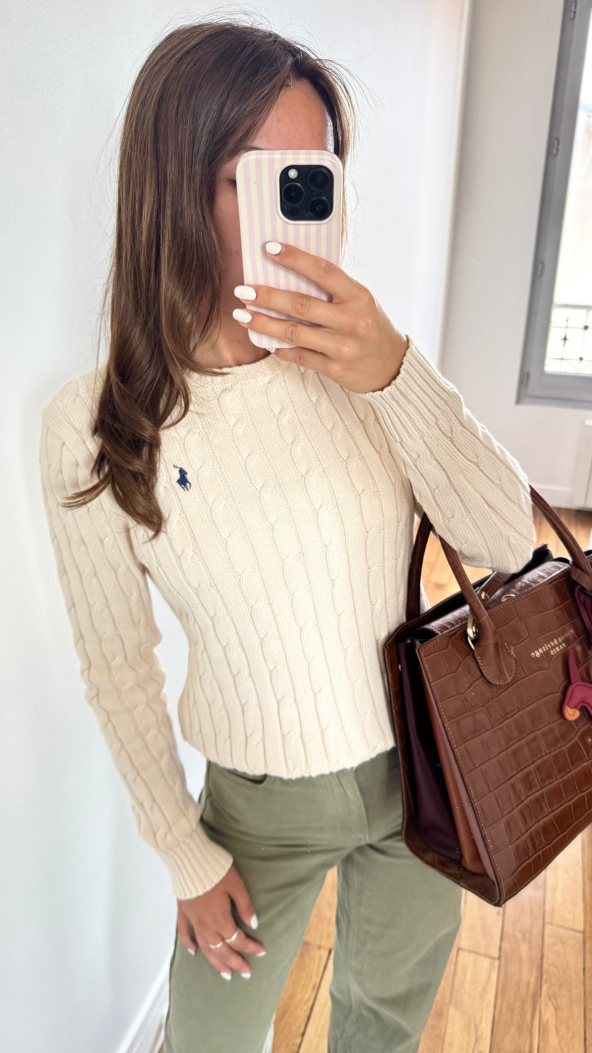 Torsadé col rond crème Ralph Lauren - M