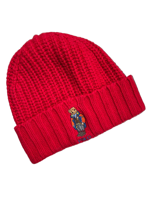 Bonnet en laine rouge nounours - TU