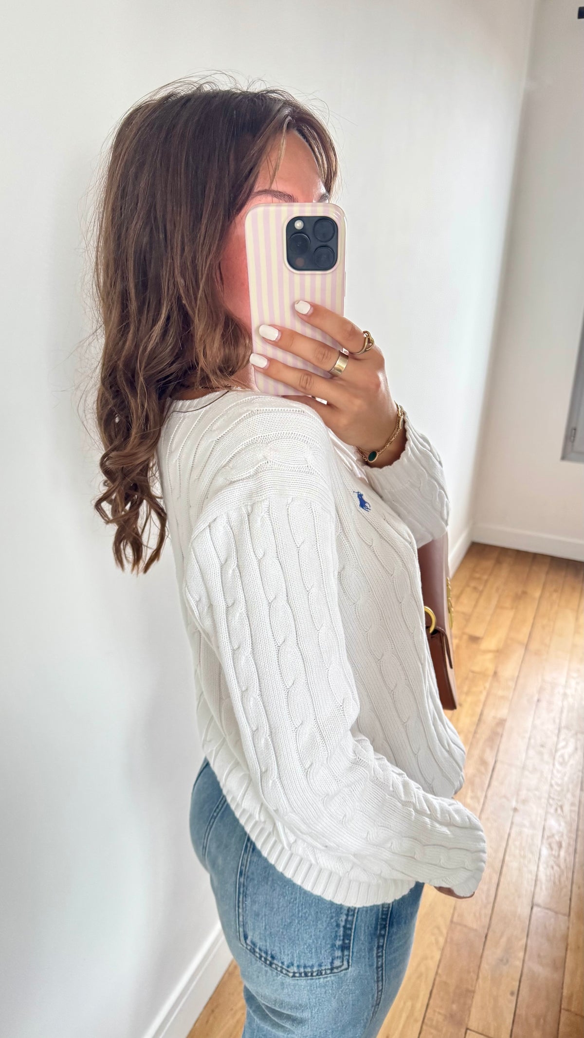 Pull col V torsadé blanc Ralph Lauren - M