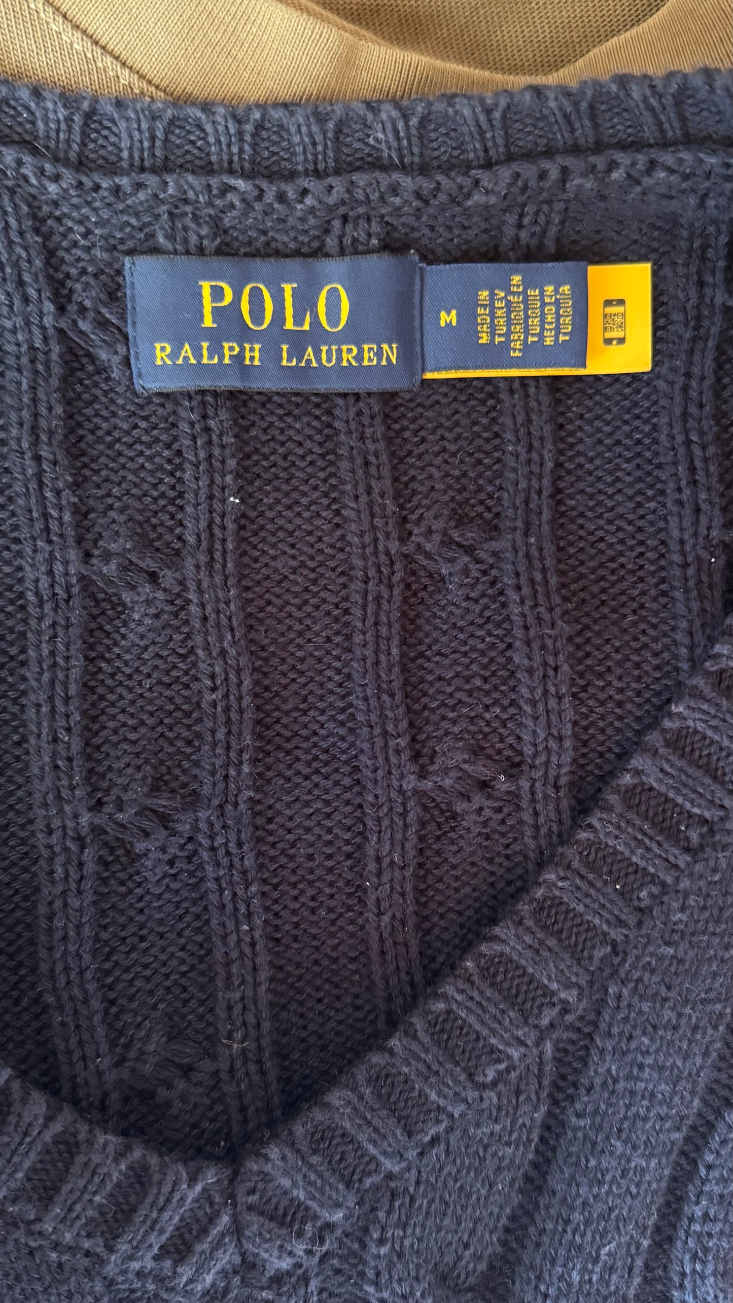 Pull torsadé col V bleu marine Ralph Lauren - M