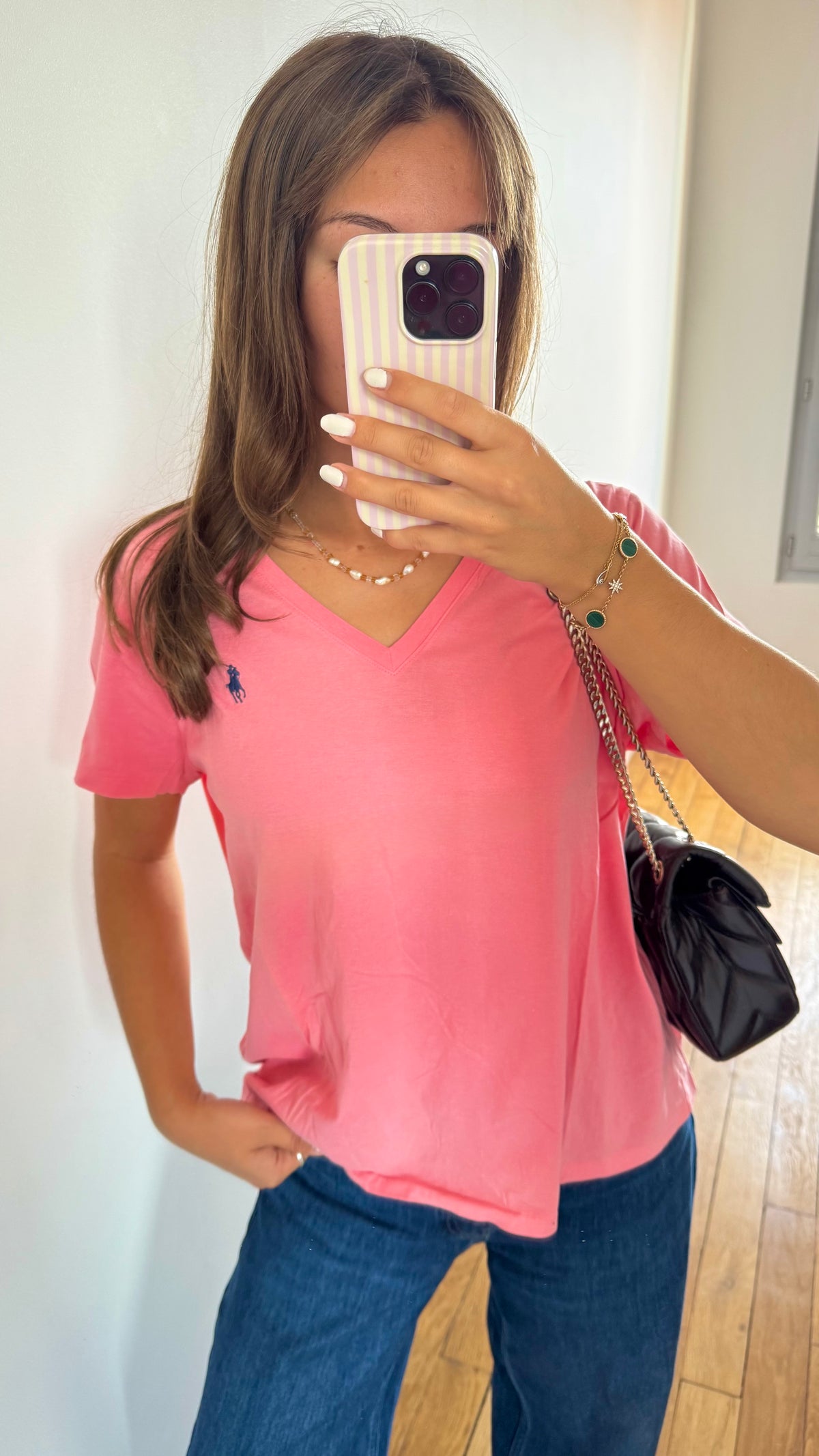T-shirt col V corail Ralph Lauren - XL