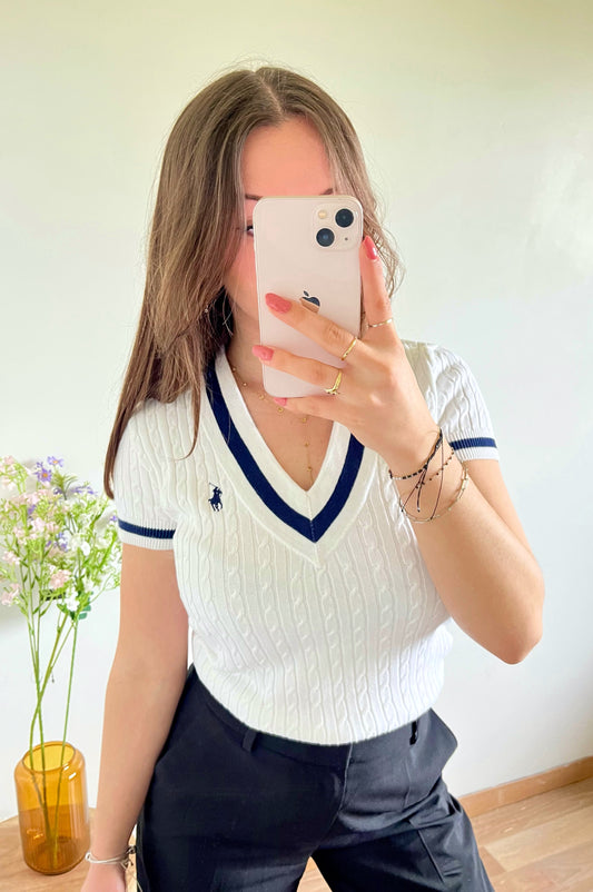 T-shirt torsadé Old School blanc Ralph Lauren - S