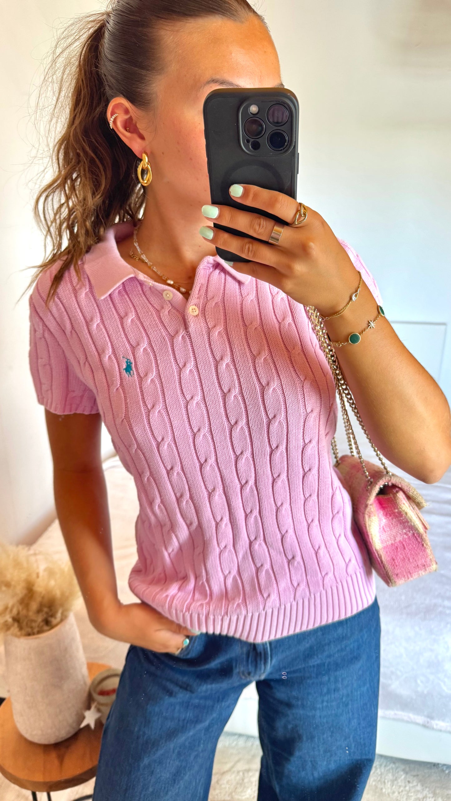Polo torsadé rose Ralph Lauren - M