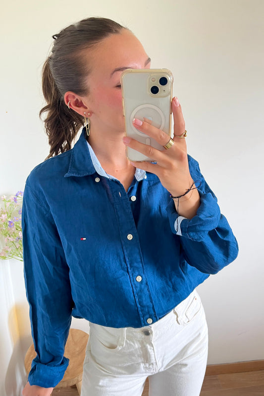 Chemise en lin bleu foncé Tommy Hilfiger - S homme / L femme