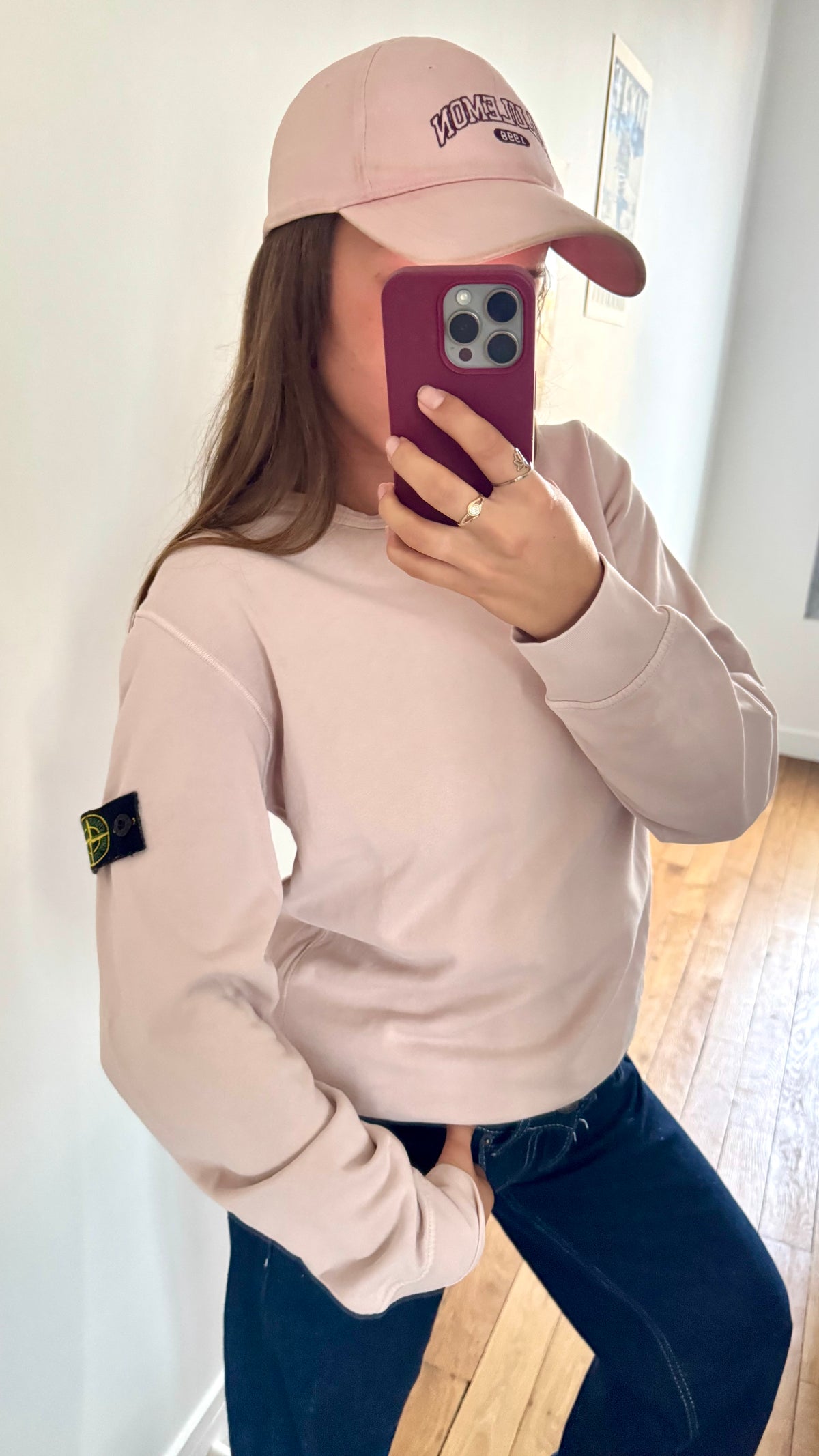 Pull col rond rose pastel Stone Island - S