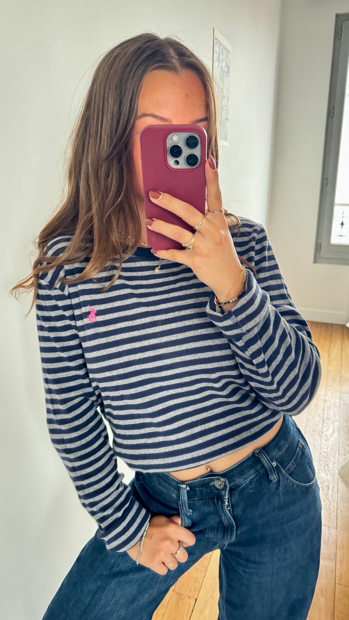 Pull col rond rayé gris Ralph Lauren - L
