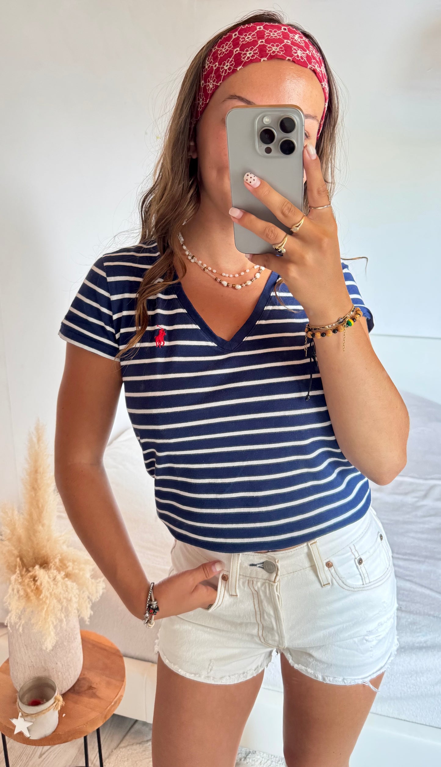 T-shirt col V marinière Ralph Lauren - XS