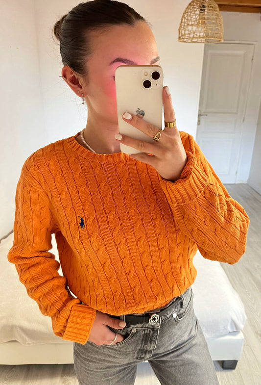Pull torsadé col rond orange Ralph Lauren - L