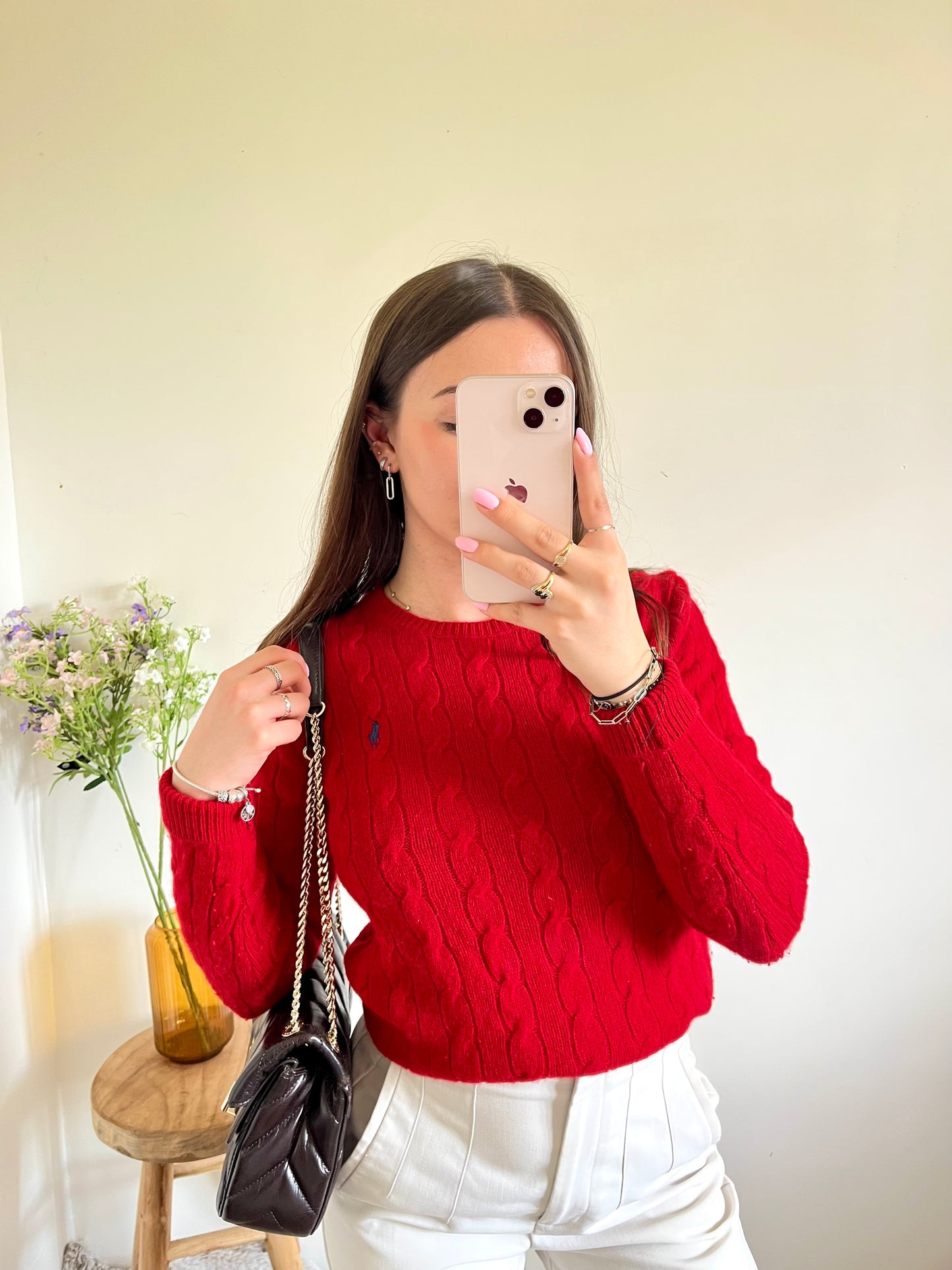 Pull torsadé laine & cachemire rouge Ralph Lauren - M