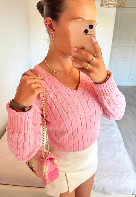 Pull torsadé rose pastel - XS