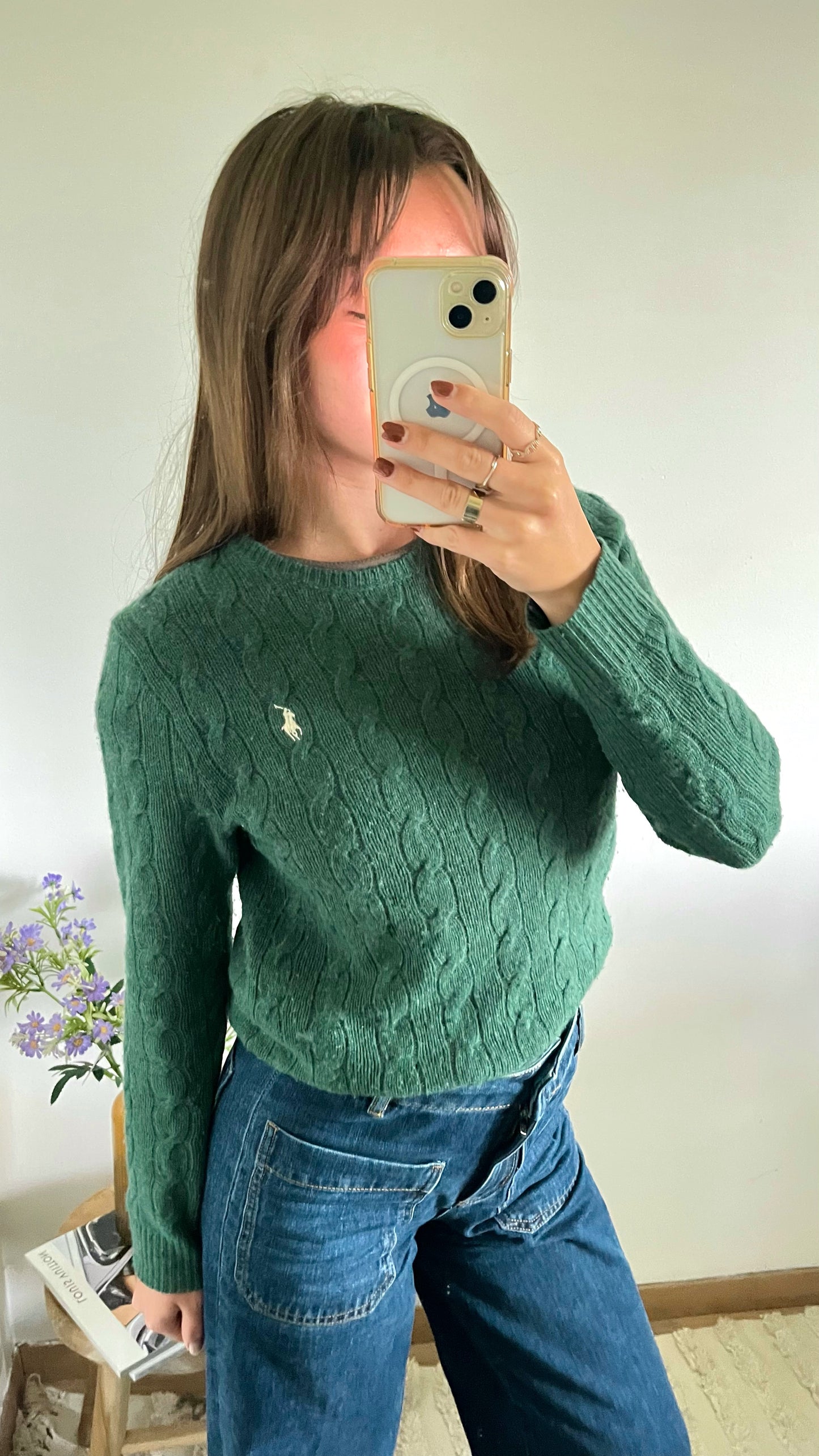 Pull torsadé laine cachemire vert sapin Ralph Lauren - S