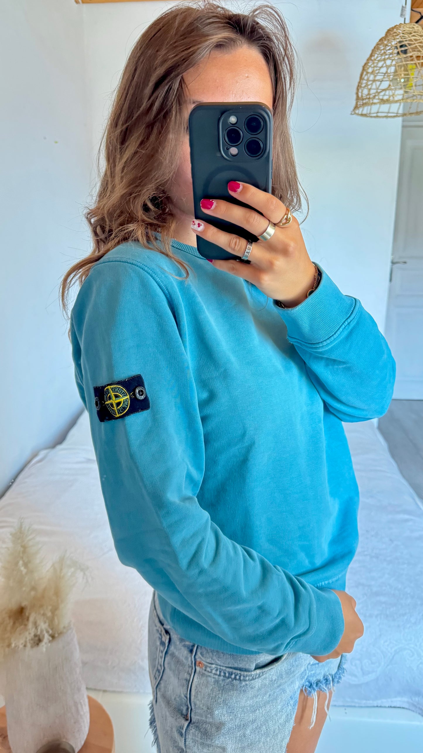 Pull col rond bleu Stone Island - S