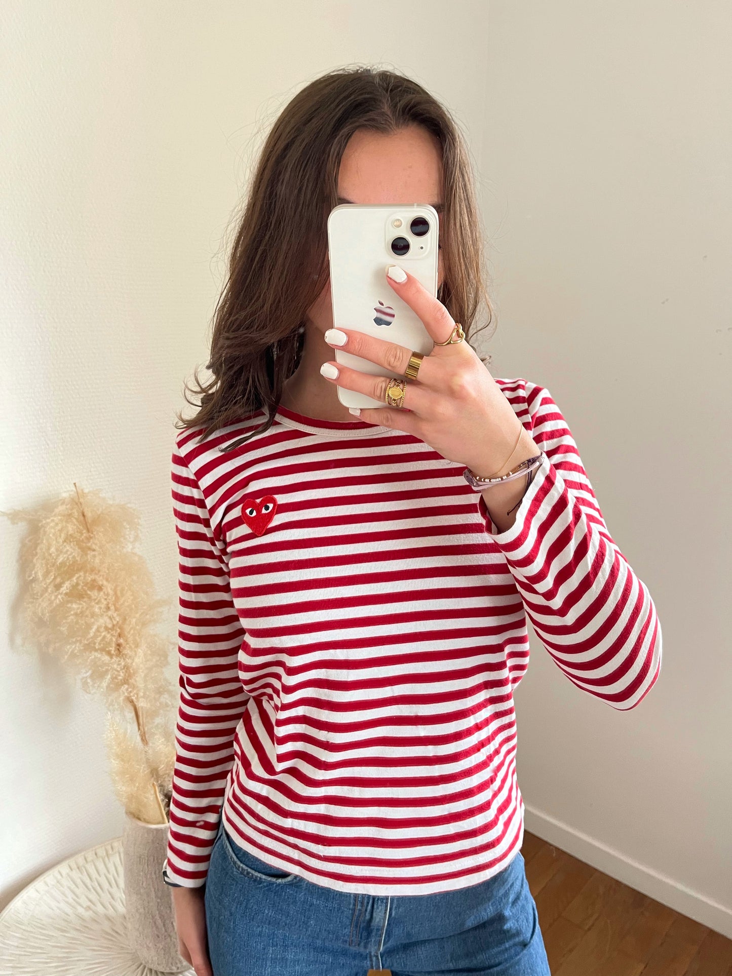 Pull col rond marinière rouge Comme des Garçons - XS