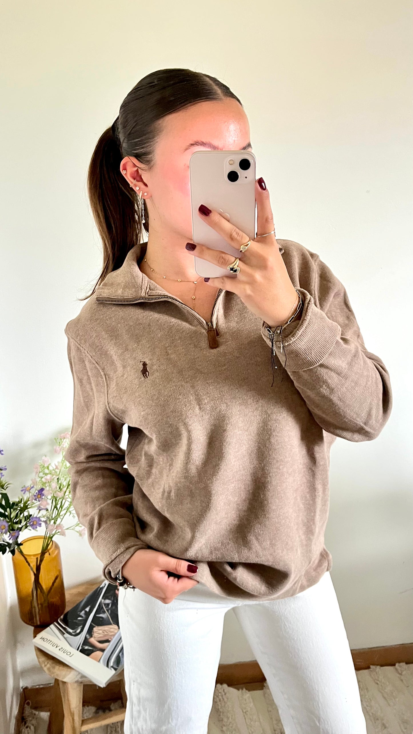 Pull demi-zippé beige Ralph Lauren - M femme / S homme