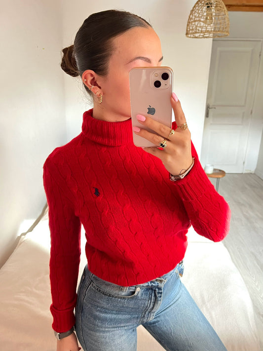 Pull torsadé rouge laine & cachemire Ralph Lauren - XS