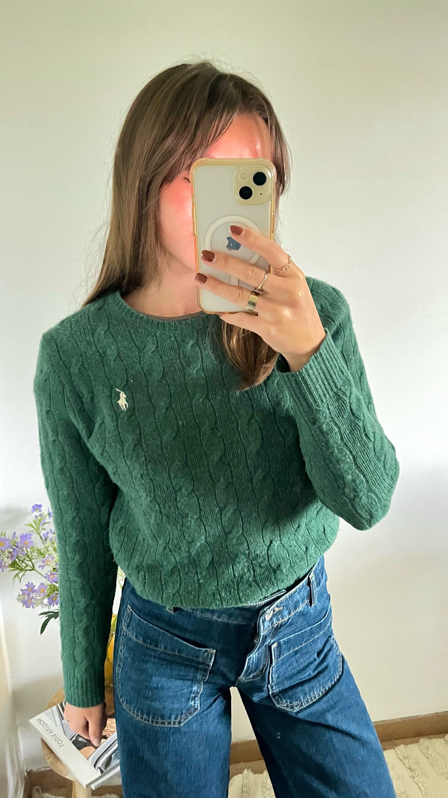 Pull torsadé laine cachemire vert sapin Ralph Lauren - S