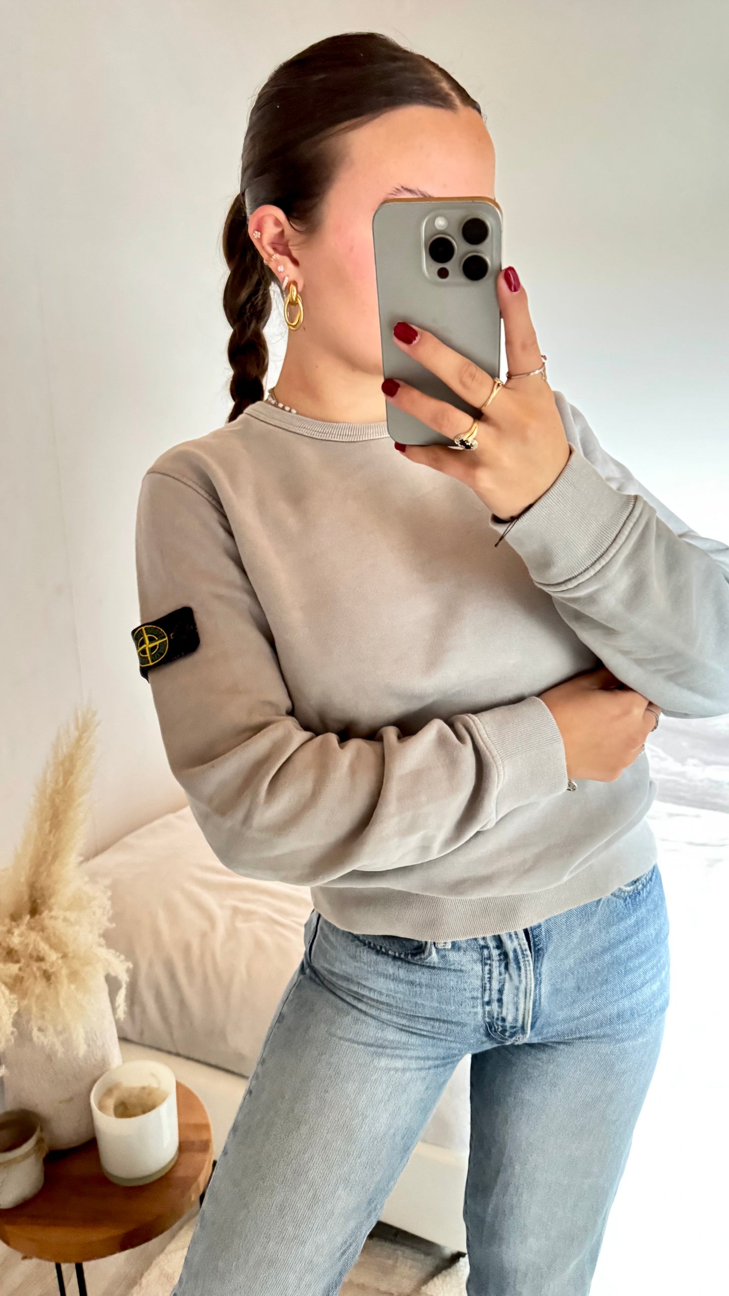 Pull col rond gris Stone Island - S