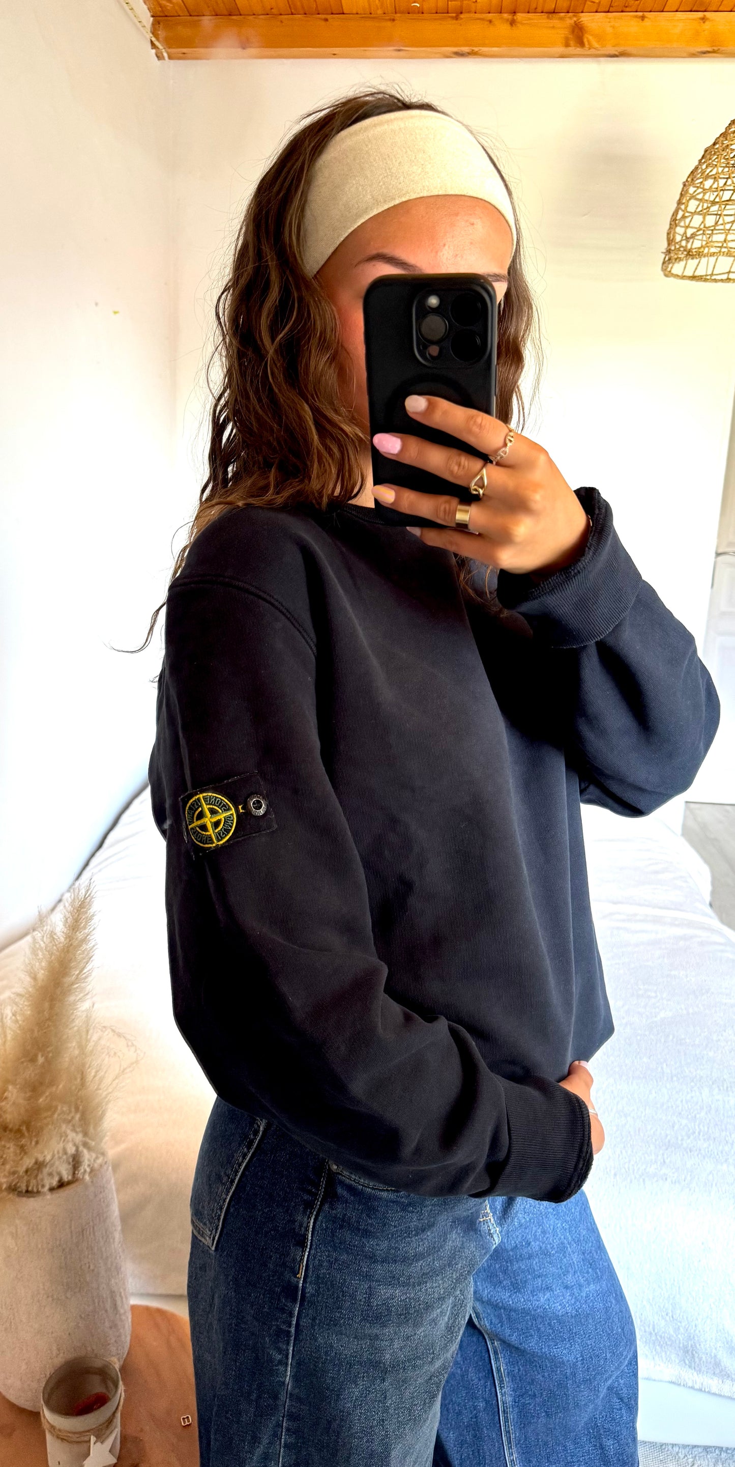 Pull col rond noir Stone Island - M