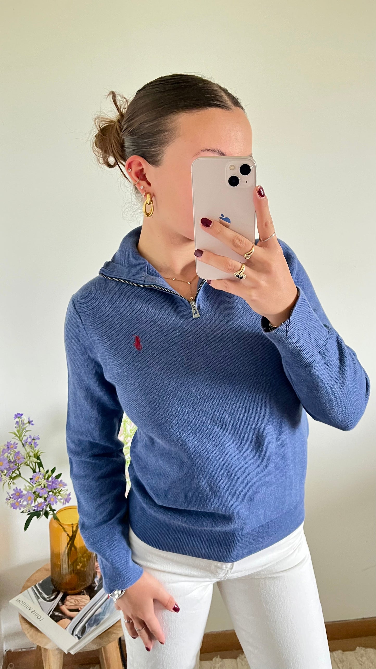 Pull demi-zippé Ralph Lauren bleu pastel - XS