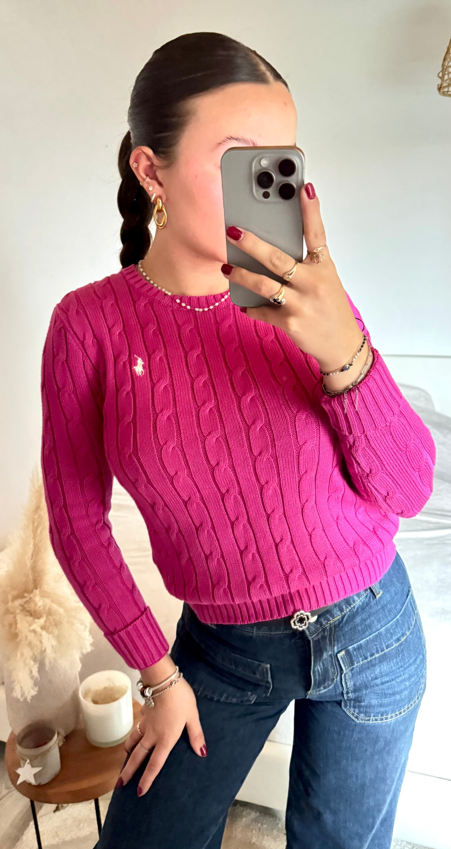 Pull torsadé rose Ralph Lauren - XS