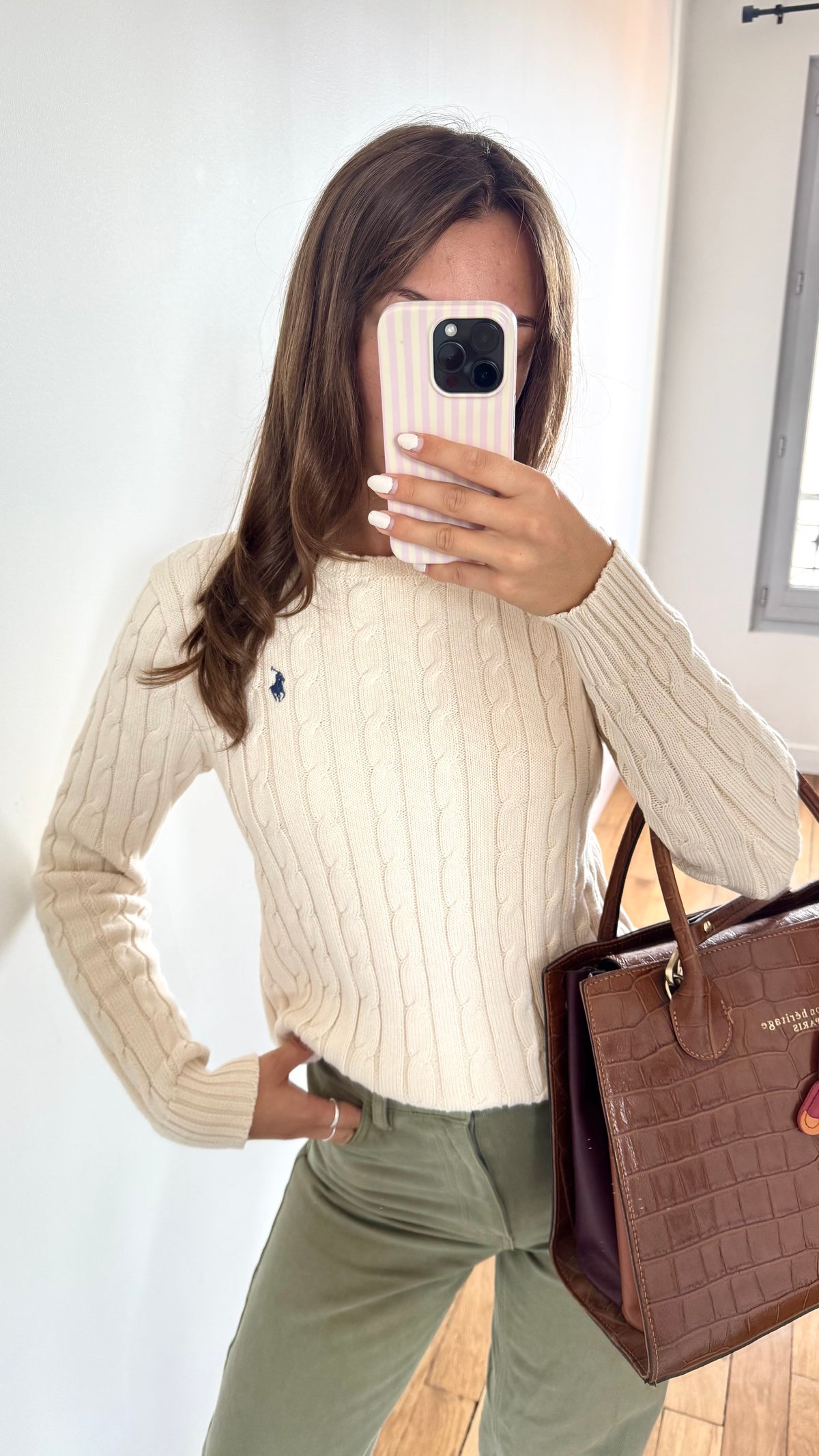 Torsadé col rond crème Ralph Lauren - M