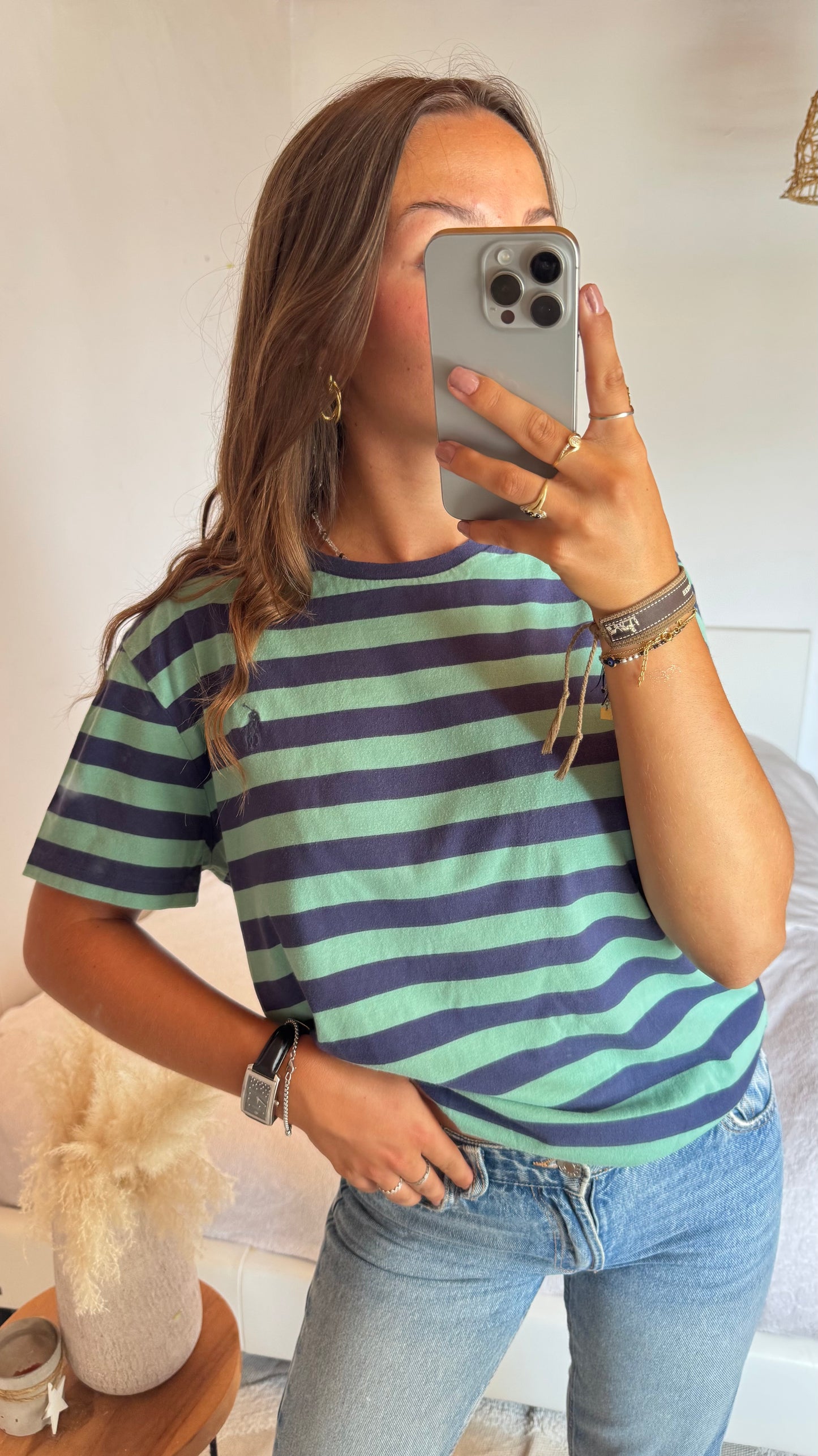 T-shirt à rayures menthe Ralph Lauren - M
