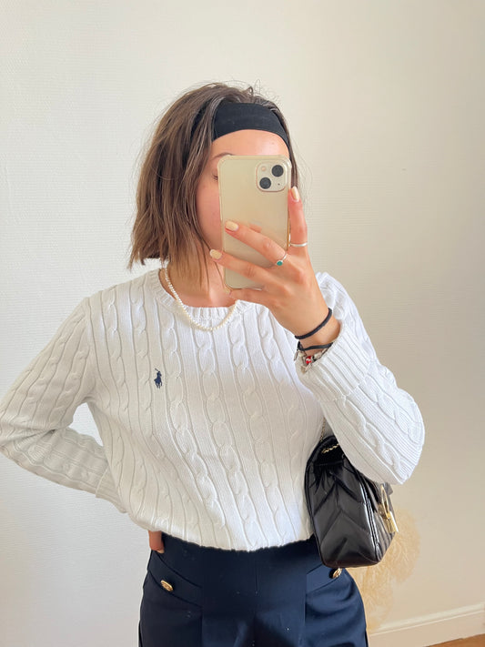 Pull torsadé blanc Ralph Lauren - M