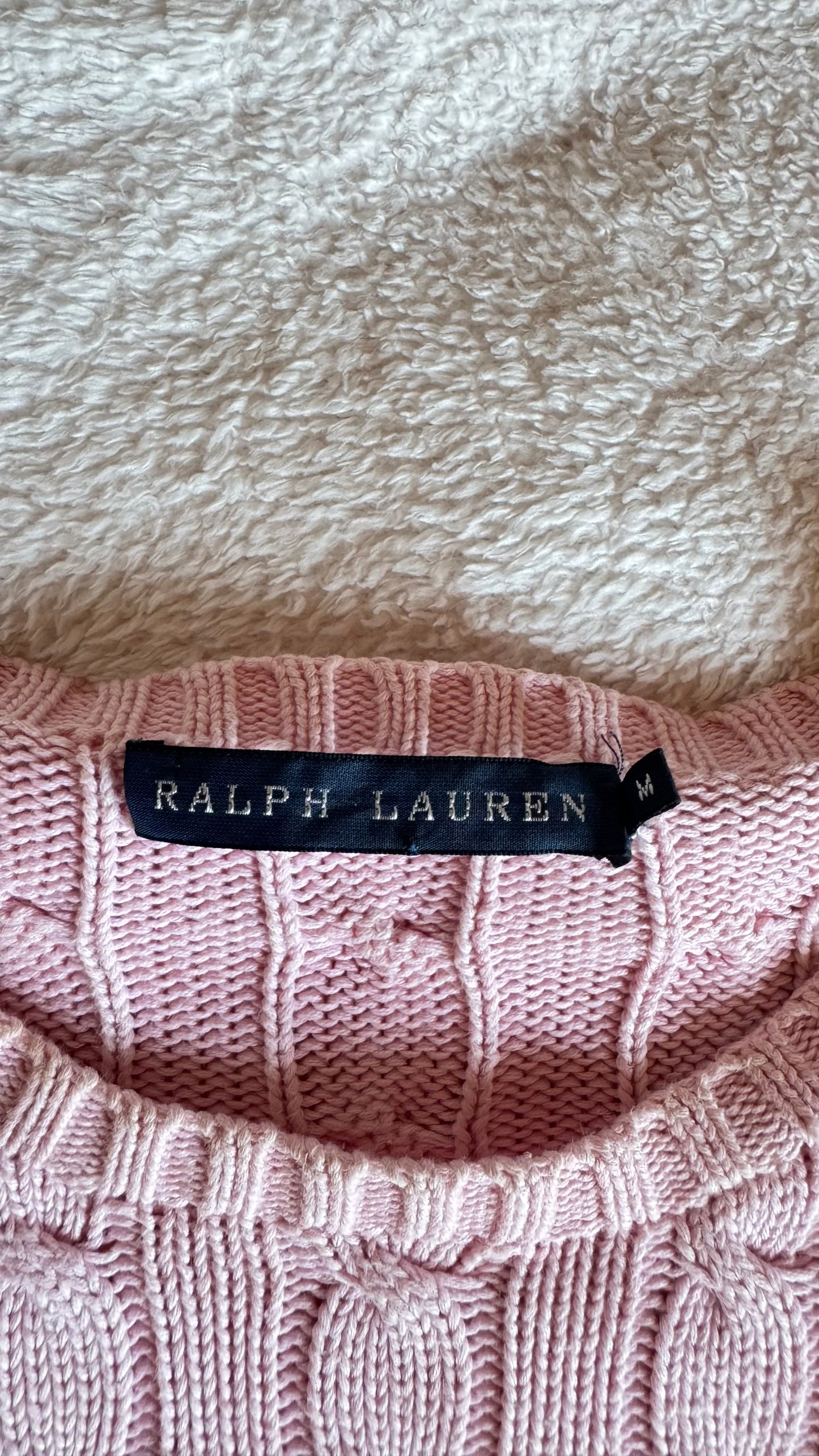 Pull torsadé rose pastel Ralph Lauren - M