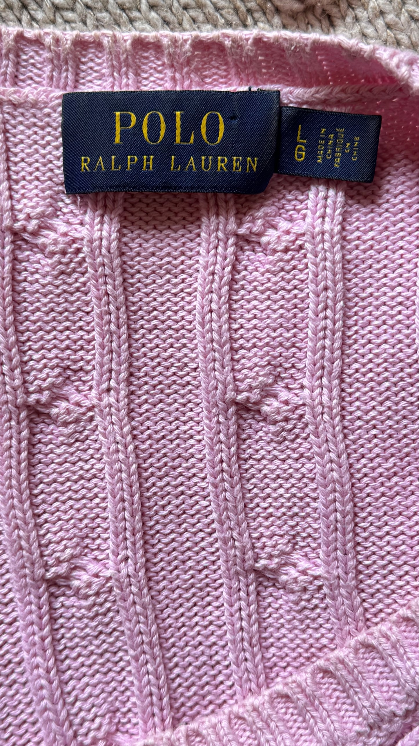 Pull torsadé rose pastel Ralph Lauren - L