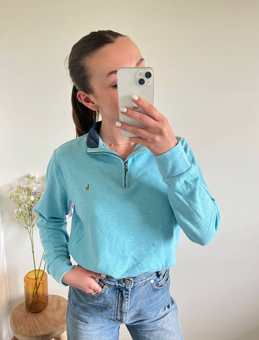 Pull demi-zip bleu turquoise Ralph Lauren - S