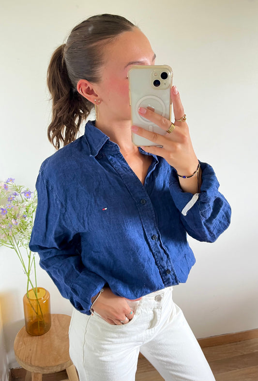 Chemise en lin bleu marine Tommy Hilfiger - S homme / L femme