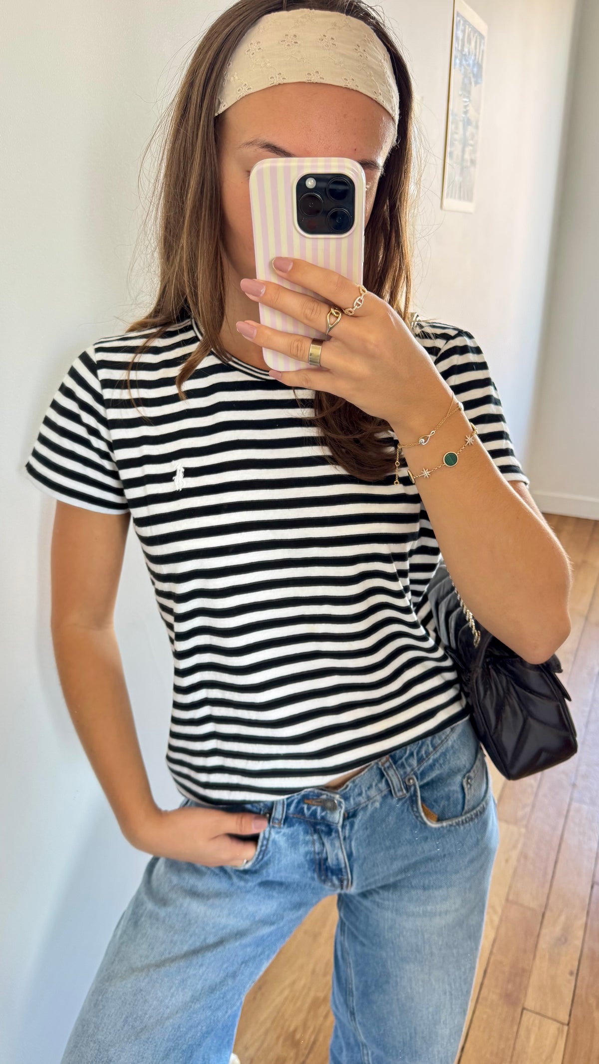 T-shirt à rayures noir et blanc Ralph Lauren - M