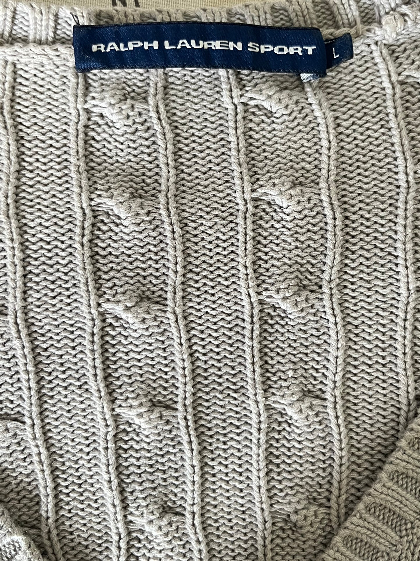 Pull col V torsadé gris Ralph Lauren - L