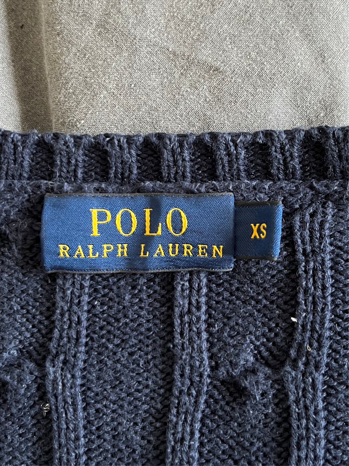 Pull torsadé col V bleu marine Ralph bleu - S