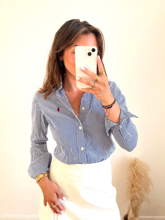 Chemise Ralph Lauren rayée blanche et bleu - S