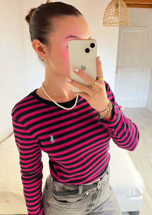 Pull à rayures roses et noires Ralph Lauren  - M
