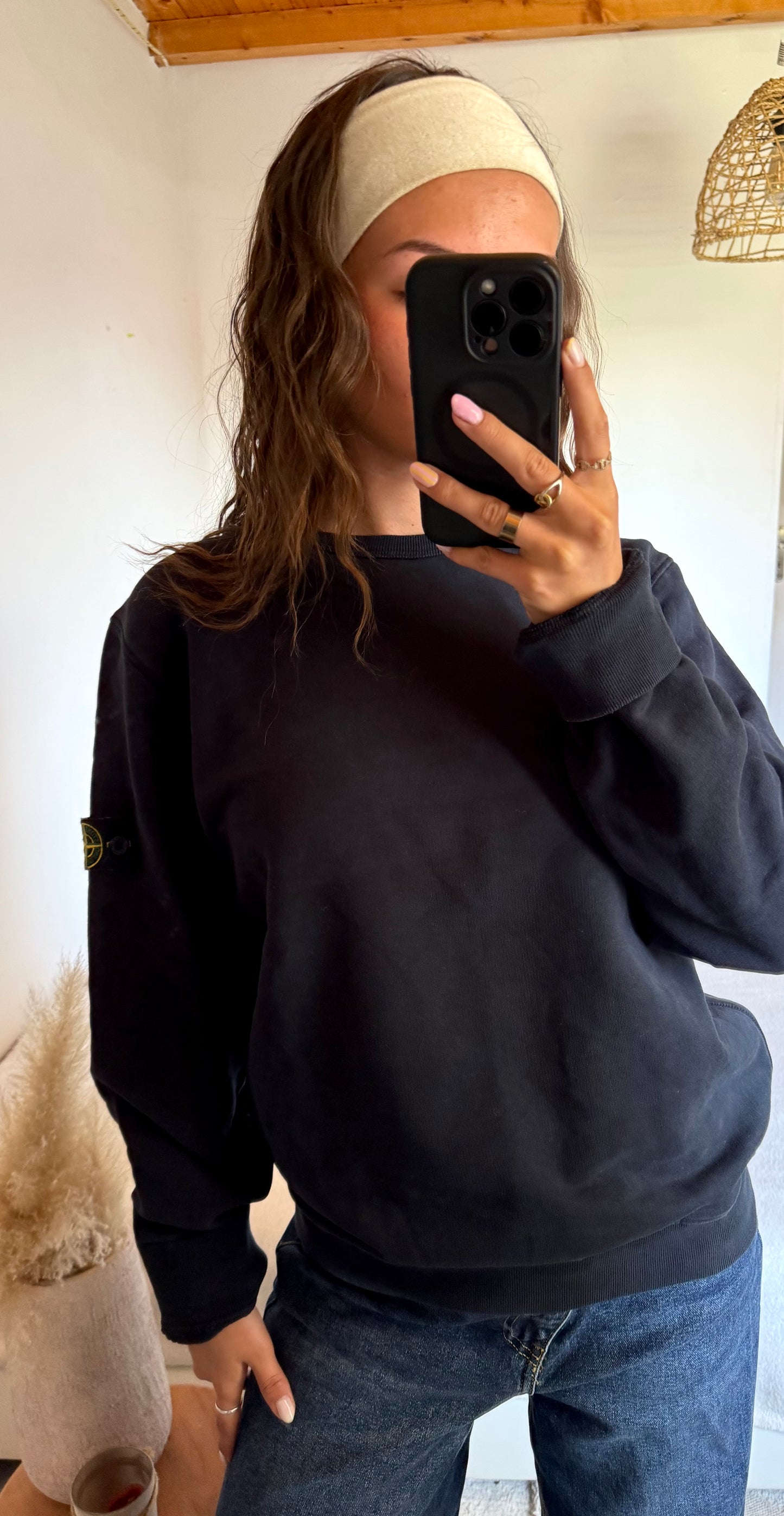 Pull col rond noir Stone Island - M