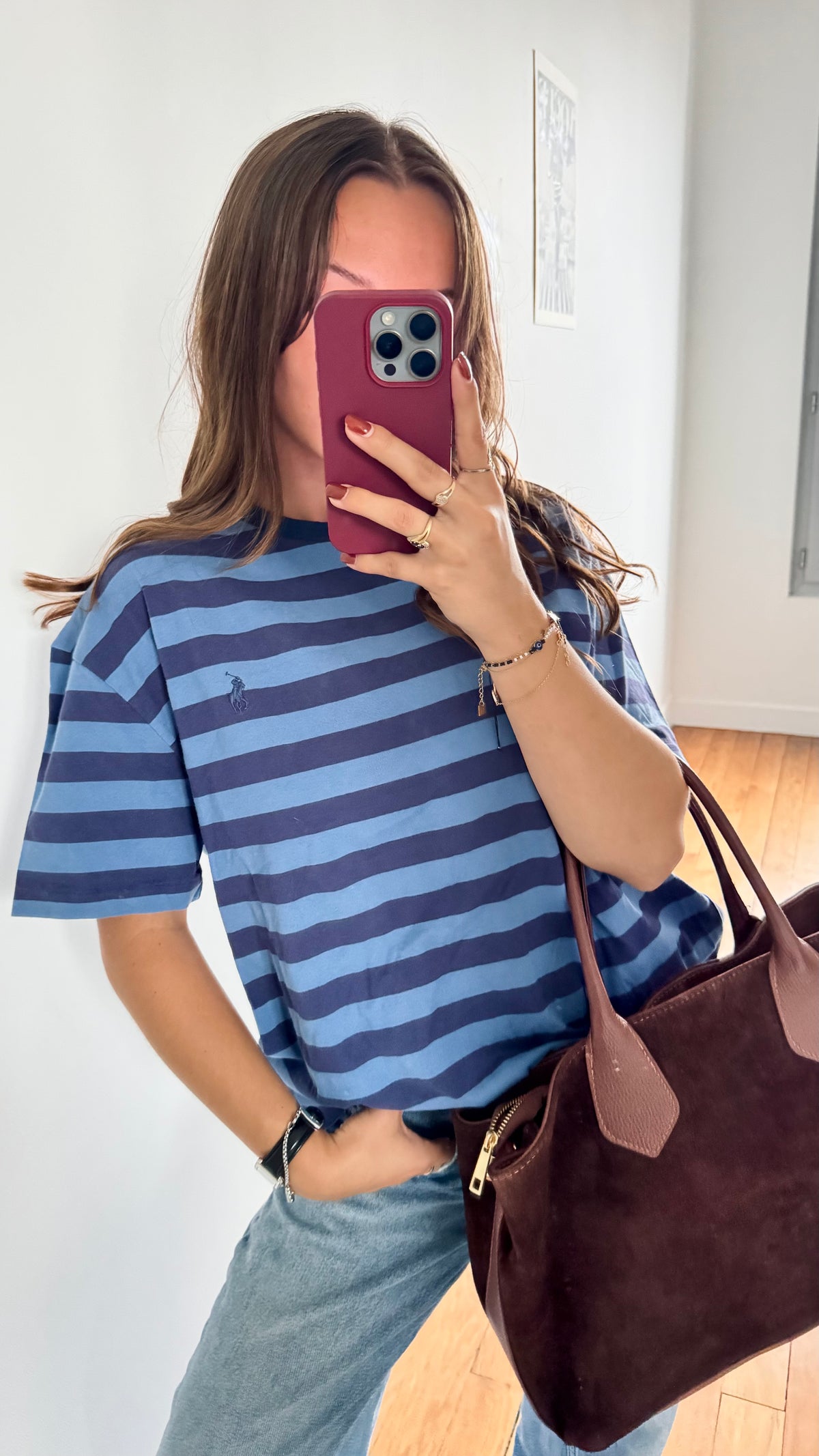 T-shirt bleu à rayures Ralph Lauren - M homme / L femme
