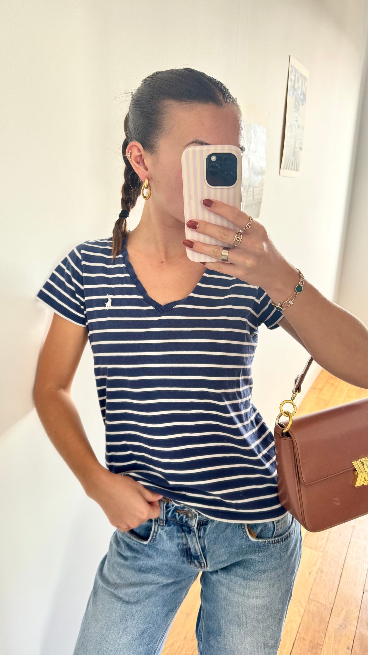 T-shirt rayé col V Ralph Lauren - S