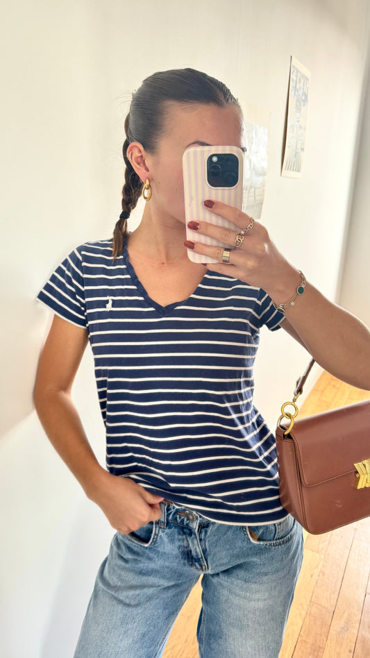 T-shirt rayé col V Ralph Lauren - S