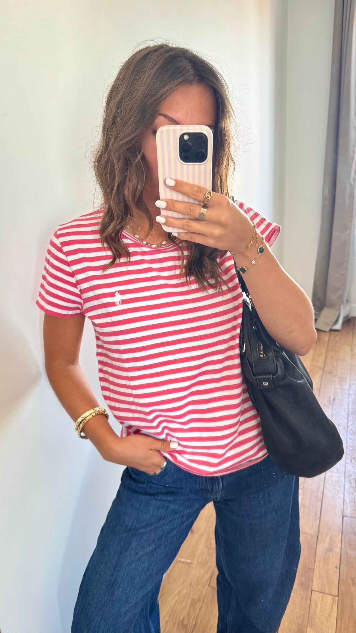 T-shirt à rayures framboise Ralph Lauren - M
