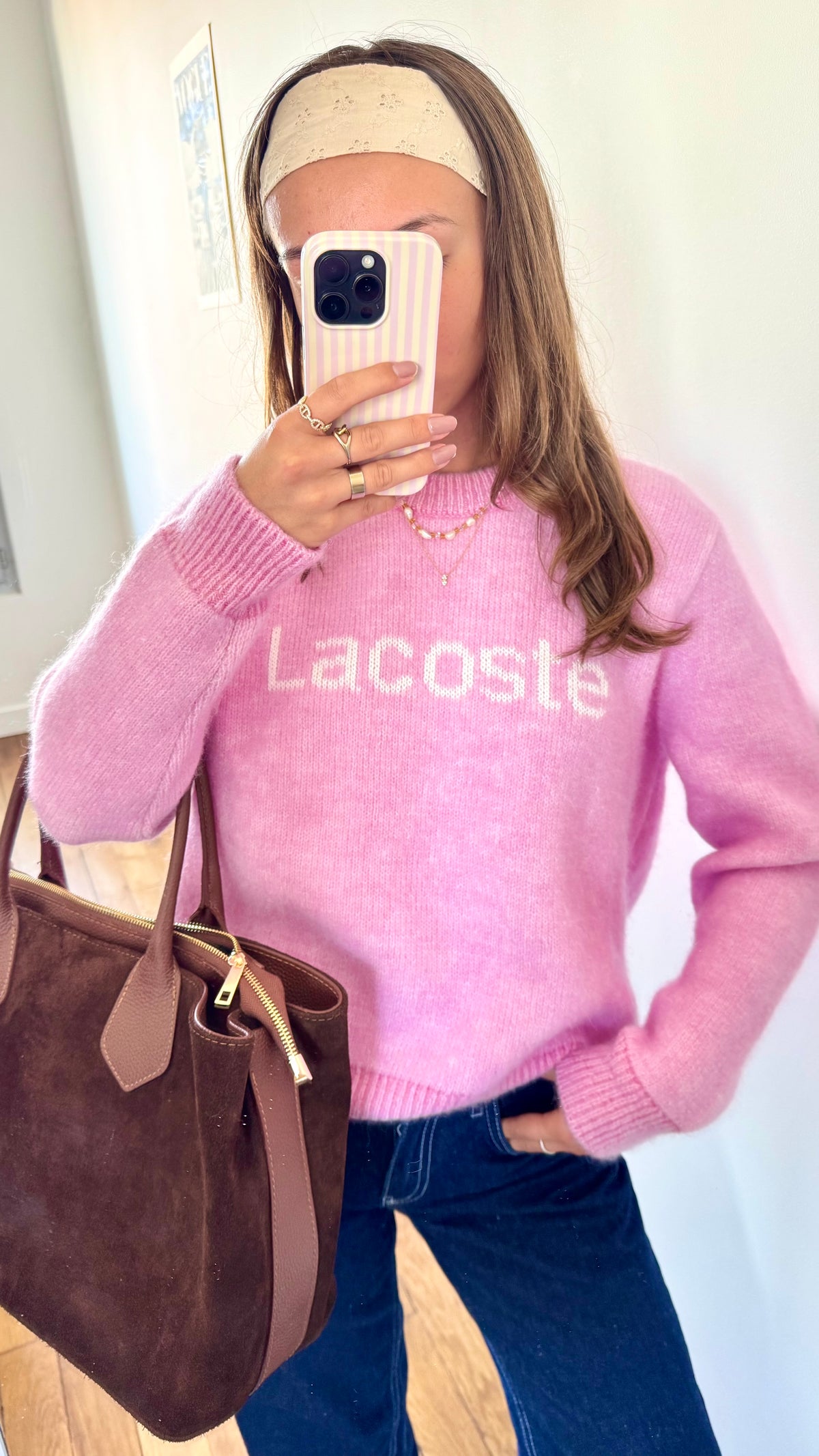 Pull en laine rose Lacoste - M