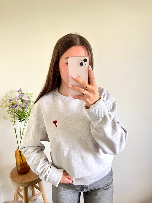Pull col rond gris Ami Paris - L