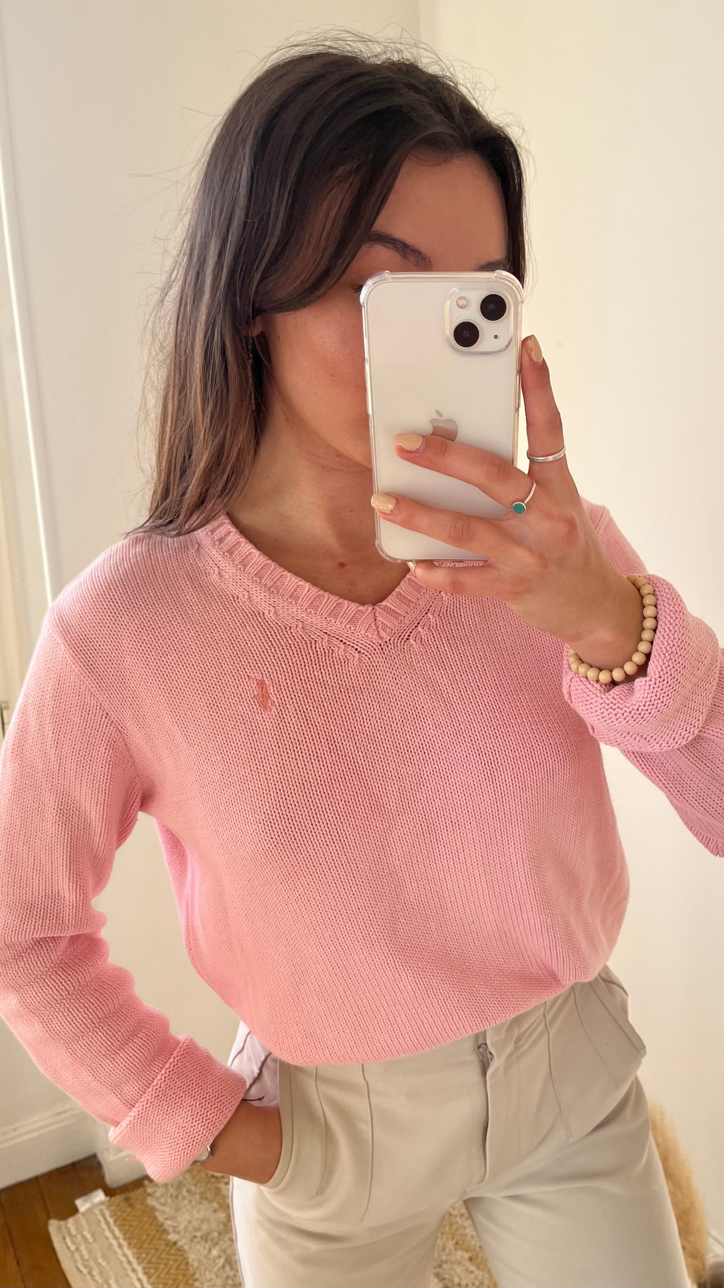 Pull col V Ralph Lauren rose - L