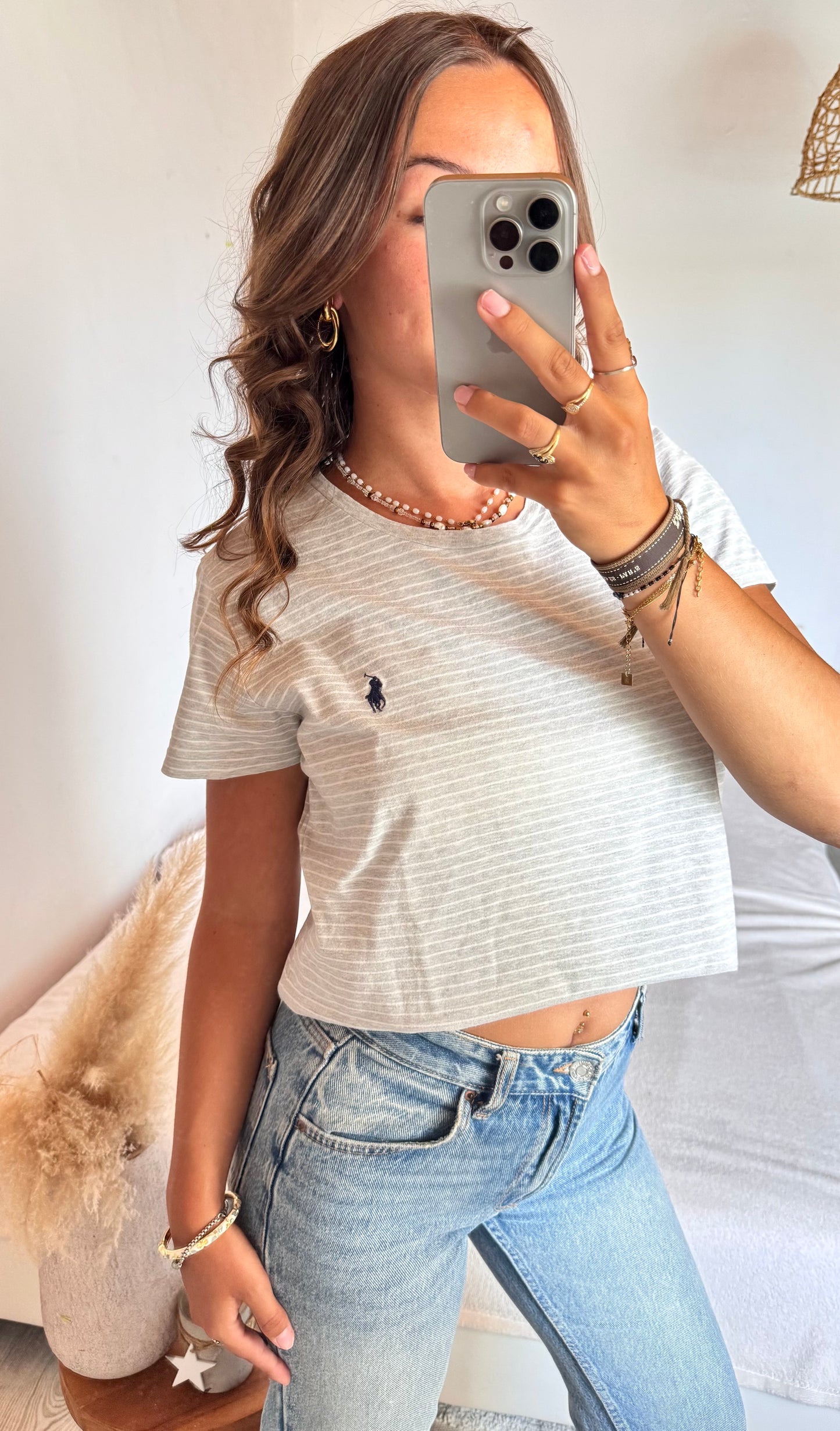 T-shirt rayé gris Ralph Lauren - M