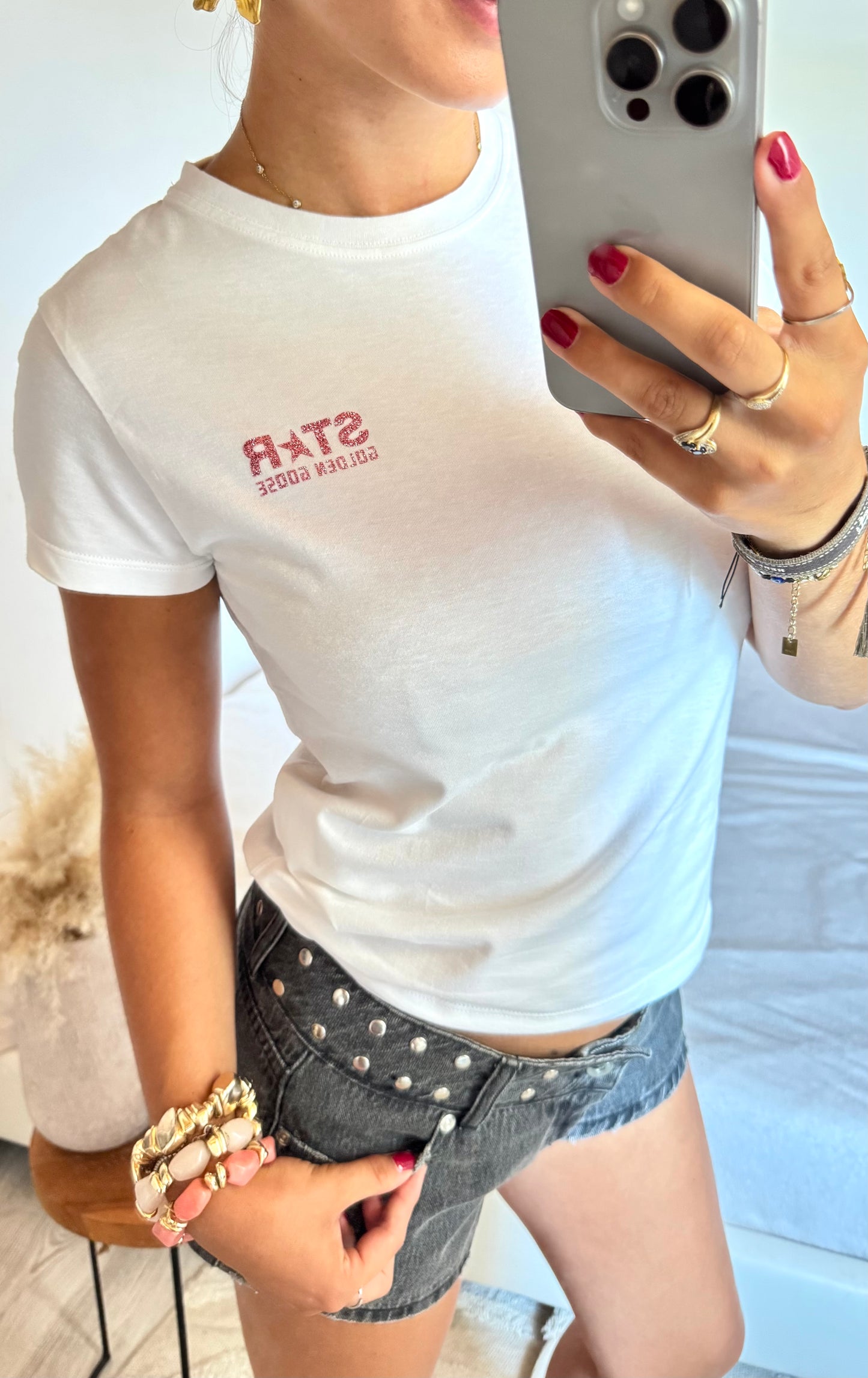 T-shirt Golden Goose à paillettes roses - XS